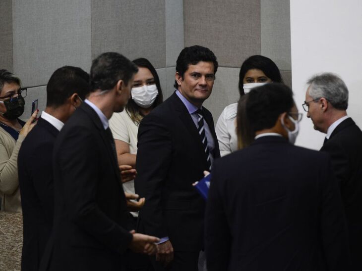  Ex-ministro da Justiça e Segurança Pública, Sergio Moro em pronunciamento à imprensa (Foto: Marcello Casal Jr/Agência Brasil)