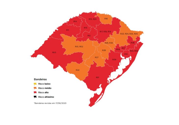 14 regiões do estado foram classificadas como de alto risco (Imagem: captura de tela)