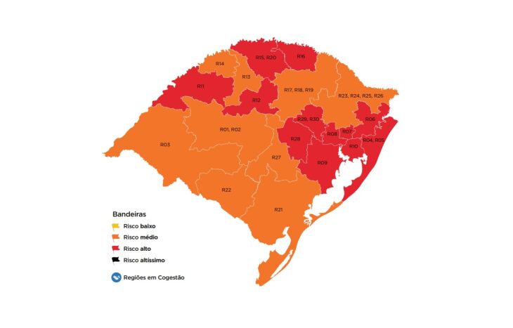 12 regiões do estado estão em bandeira vermelha (Imagem: Divulgação)