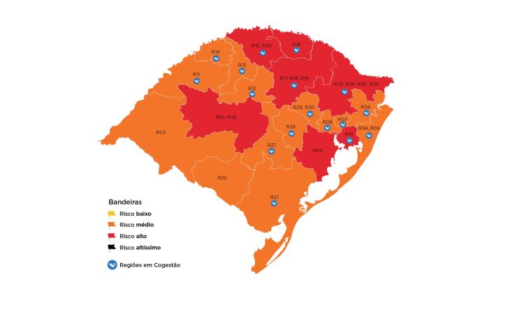 Sete regiões estão em bandeira vermelha no mapa (Imagem: Divulgação)