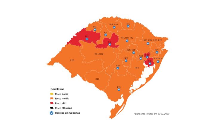 No estado quatro regiões estão em bandeira vermelha (Imagem: Divulgação)