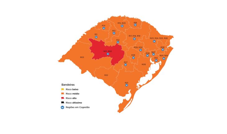 Apenas a região Covid de Santa Maria foi classificada em bandeira vermelha (Imagem: Divulgação)