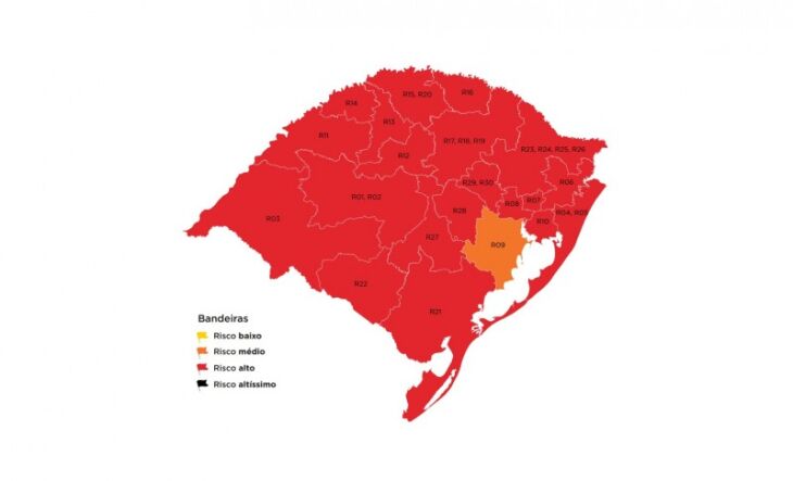 Apenas a região de Guaíba foi classificada em bandeira laranja (Imagem: Divulgação)