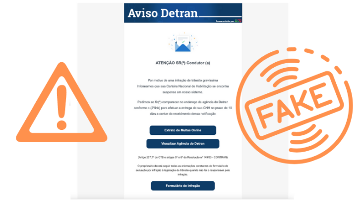 Os e-mails falsos solicitam dados pessoais e enviam links com vírus (Imagem: DetranRS)