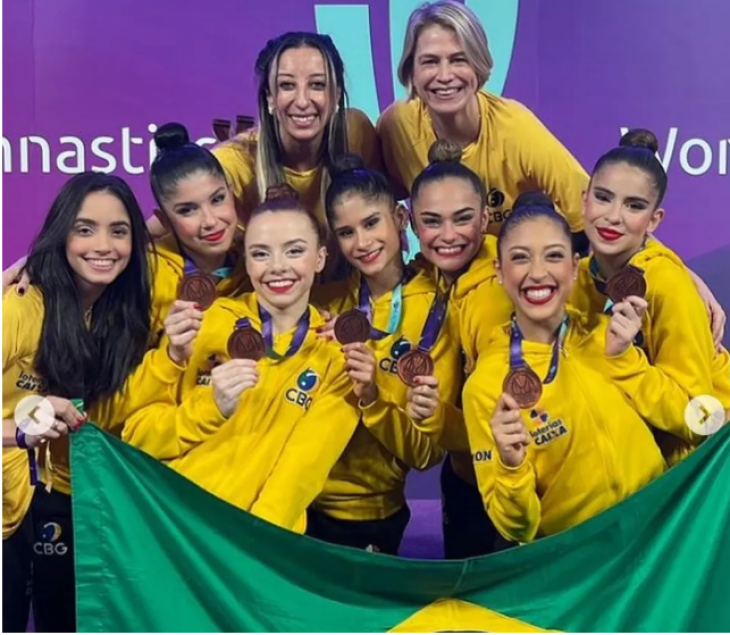 Seleção brasileira de ginástica rítmica conquistou medalha na etapa de Cluj-Napoca -  Foto: Reprodução/Instagram