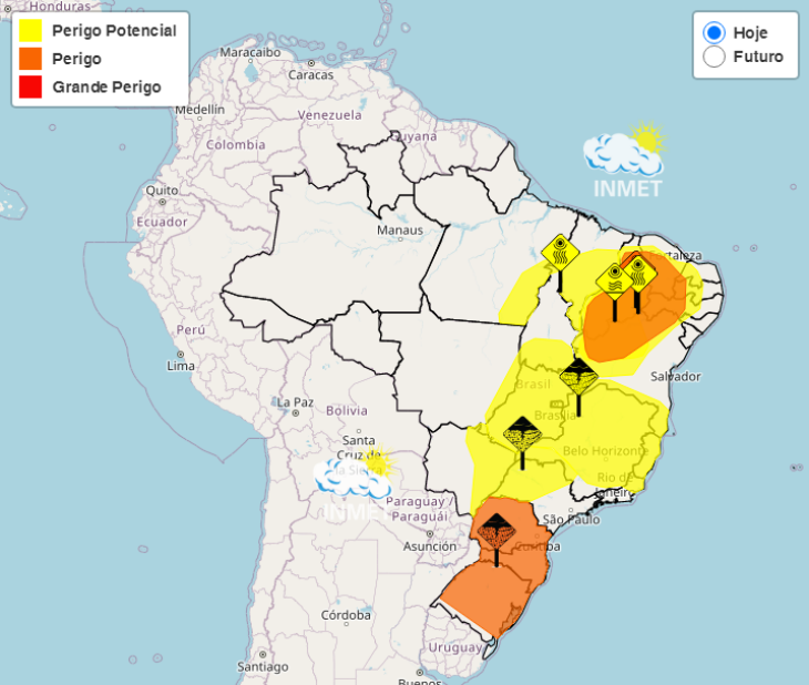 Possibilidade de chuvas acima da média no município de Passo Fundo, na noite desta terça-feira (03) e no decorrer de quarta-feira (04), com possibilidade de quedas de granizo e ventos fortes. Foto: INMET