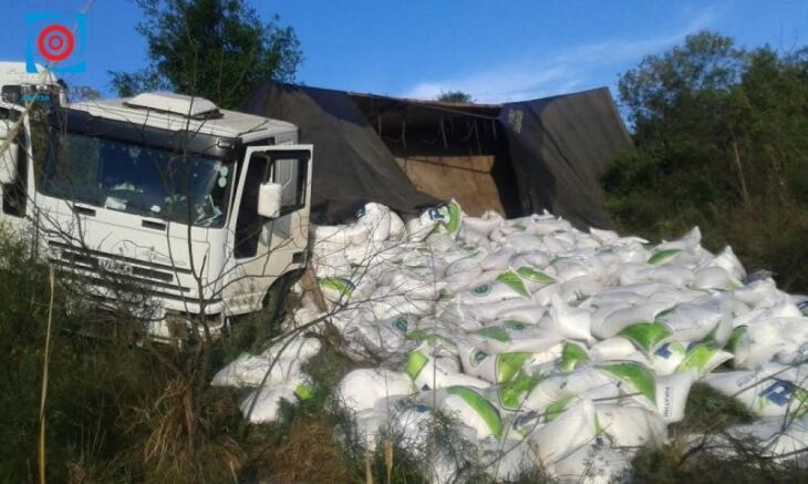 Carga do caminhão ficou espalhada fora da pista