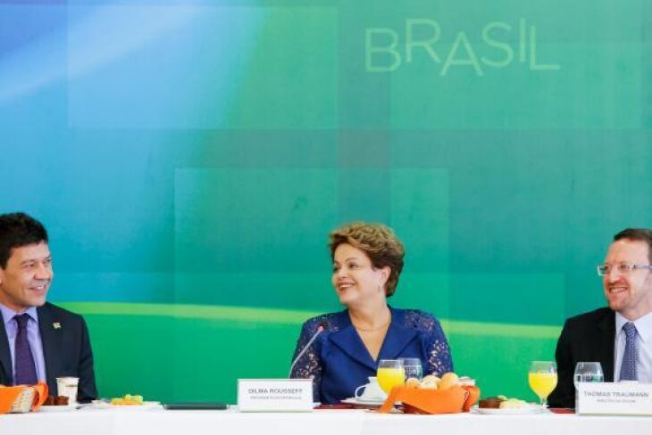 A presidenta Dilma Rousseff, em  café da manhã com jornalistas do Palácio do Planalto