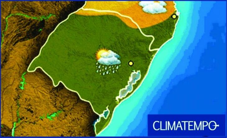 Mapa mostra chuva sobre quase todo o RS nesta terça