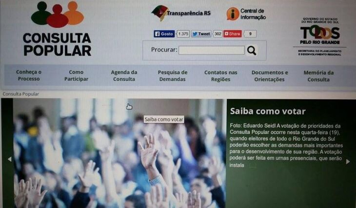 Votação pode ser feita no site da Consulta Popular (www.consultapopular.rs.gov.br)