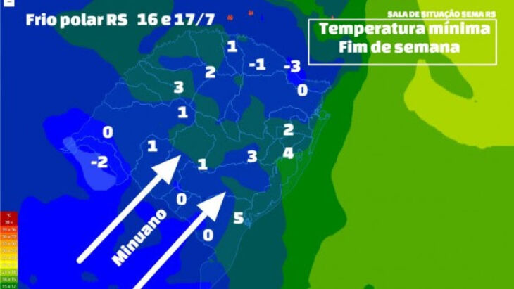 Vento soprará de sudoeste e é conhecido como Minuano no RS